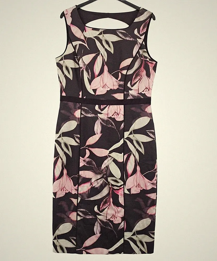 Kleid von Comma, schwarz/rosa, Etuikleid, ärmellos, knielang, Gr. 40