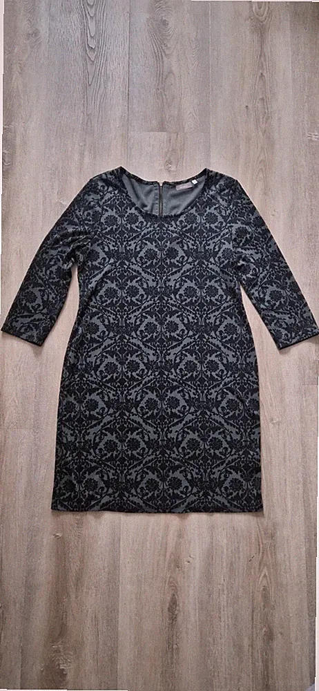 Kleid von Yessica (C&A) Gr L (Grau/Schwarz) für kühlere Tage 3/4 Ärmel