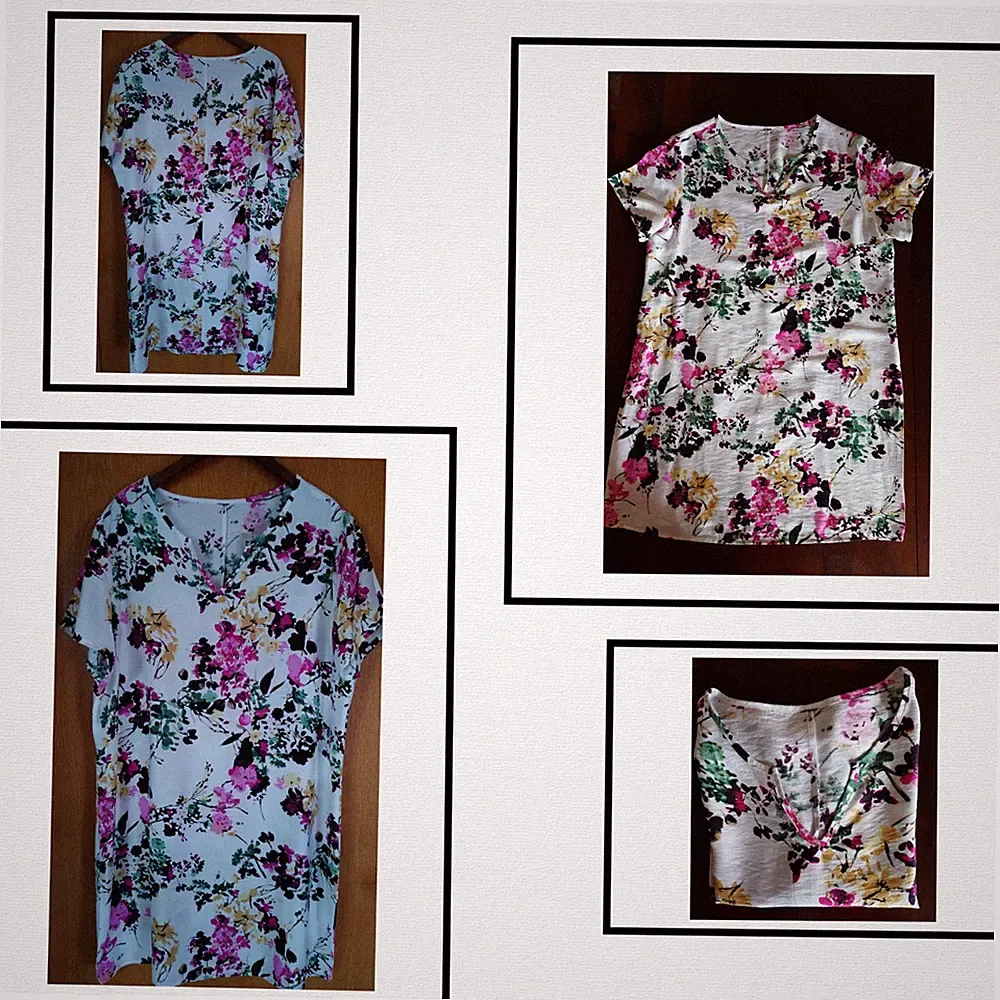 Kleid weiß geblümt Etuikleid 44 L XL Leinenoptik Baumwollgemisch wie neu