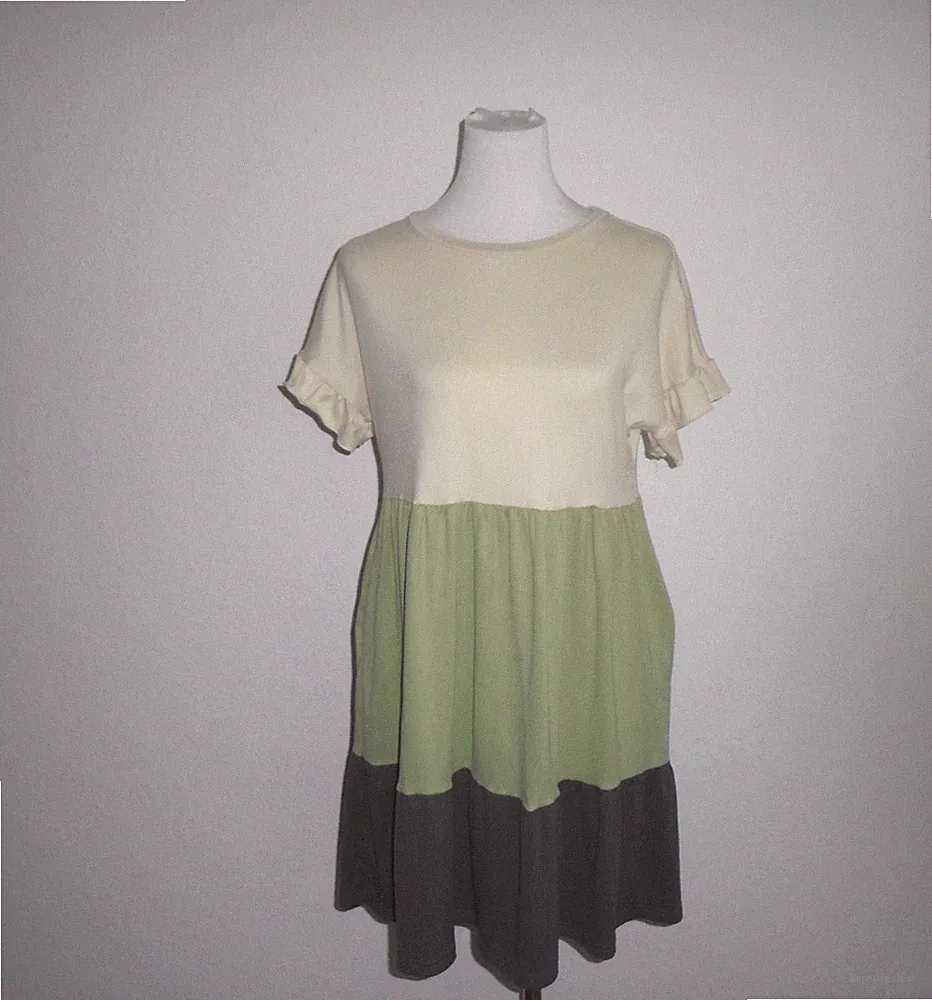 Kleider Colorblock A Linien Kleid Stufenkleid ❤ Babydoll-Kleid Shirtkleid Gr. S