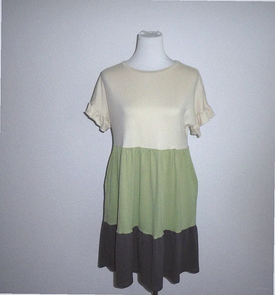 Kleider Colorblock A Linien Kleid Stufenkleid ❤ Babydoll-Kleid Shirtkleid Gr. S