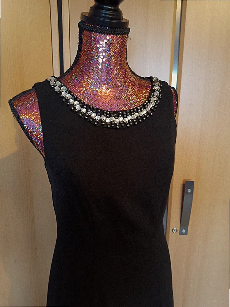 Kleines Schwarzes S 36 Abend Kleid Strass Perlen Abschluss ABI Etui Sexy Ball