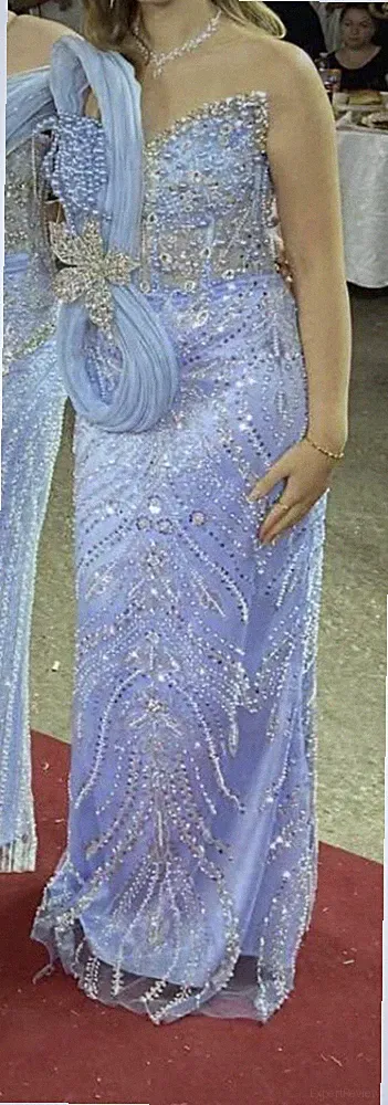 Kosovarisches Modell –Hochzeitsgast Kleid in Babyblau–Perlen&Strass,lang&elegant