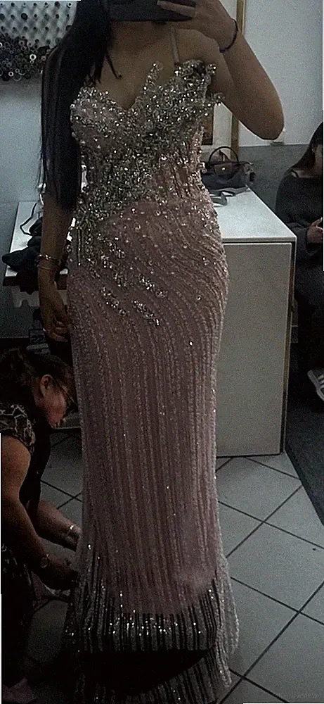 Kosovarisches Modell –Hochzeitsgast Kleid in Babypink–Perlen&Strass,lang&elegant
