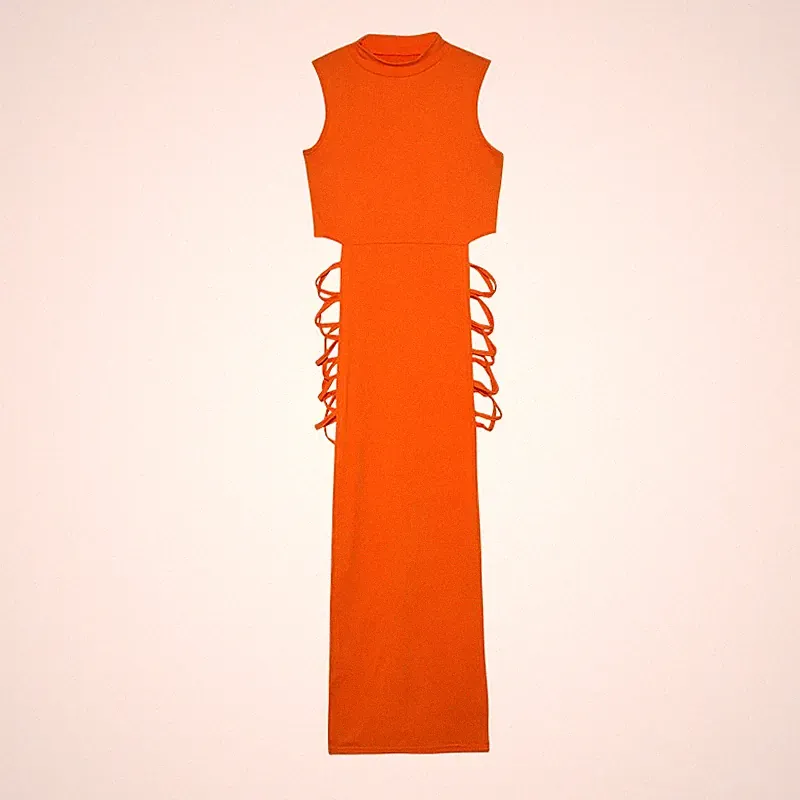 Kreuzschnitt Kleid, sexy tailliertes Kleid ärmellos mit Lupenkragen