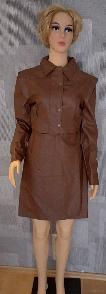 Kunstleder Lederkleid Gr. 38 M braun mit Knopfleiste