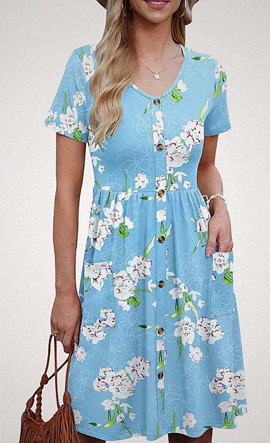 Kurzärmeliges Damen-Sommerkleid mit Blumenmuster, Größe S