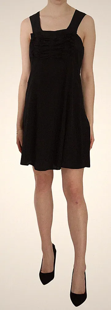 L'AUTRECHOSE Kleid schwarz eckiger Ausschnitt Etuikleid ärmellos Mini IT44/US...