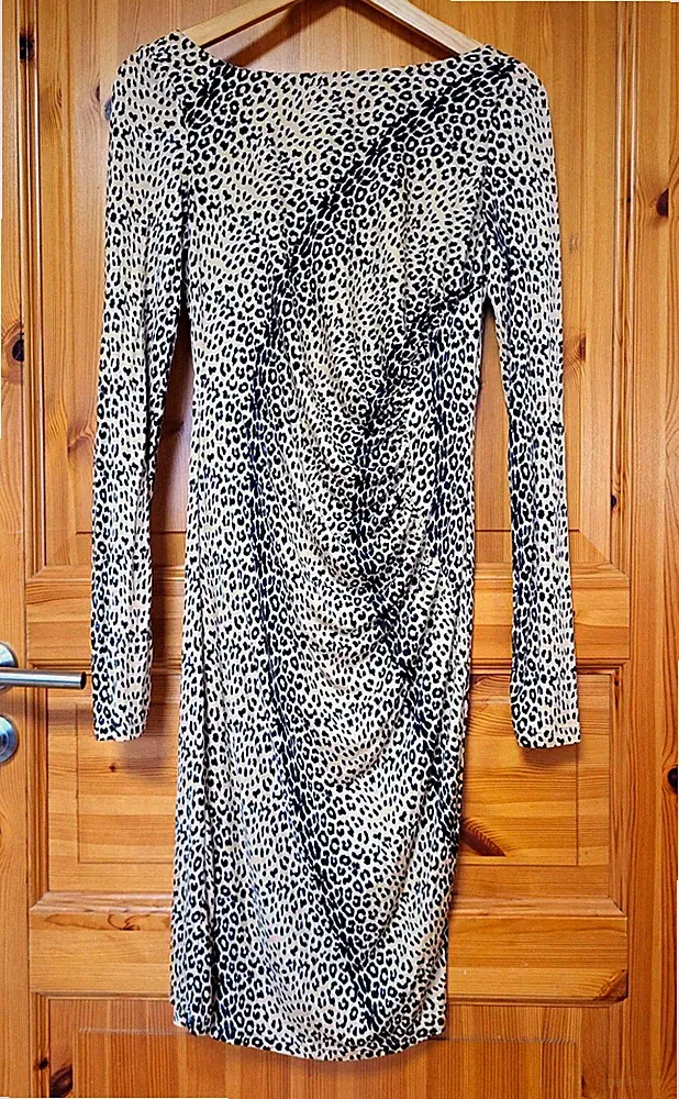 L.K.Bennett Damen Etuikleid 40 beige/schwarz Leopardenmuster 100% Seide Silk