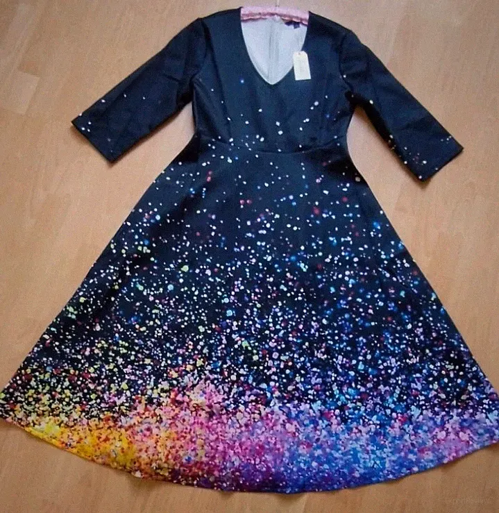 L-XL SHALLWE Etuikleid Nachtblau Partykleid Gr.42/44 Midikleid bunt, neu!