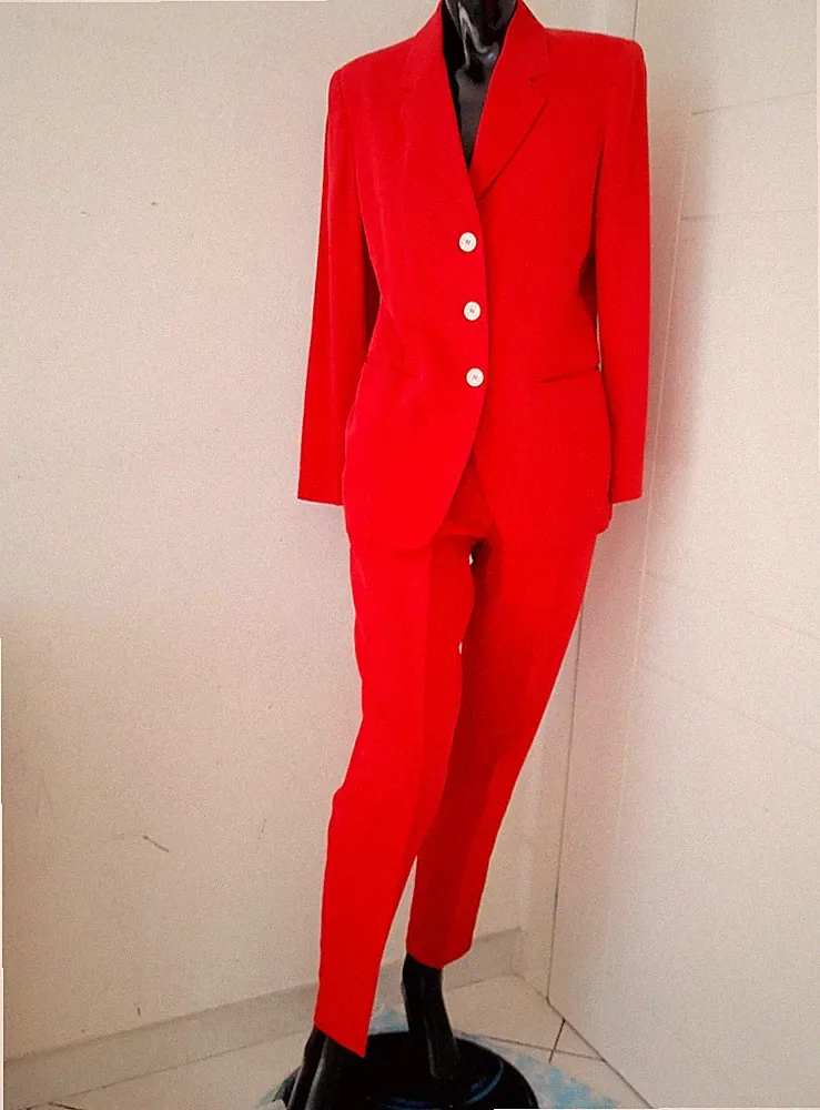 LA SPORT Tailor/Anzug rot Jacke+Hose High Waist, Gr.M Damen 90er