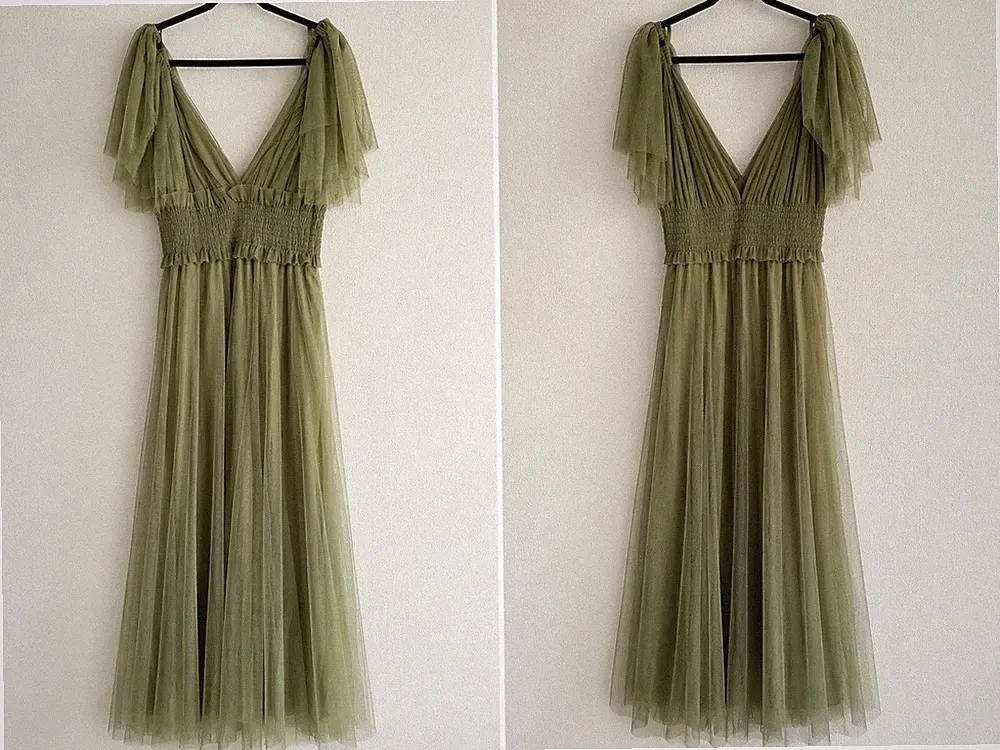 Lace & Beads Maxikleid in Salbeigrün/Olive 💚 | Tüllkleid | Hochzeitsgast