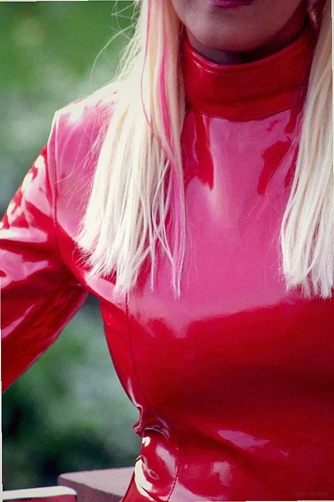 Lack Kleid Vinyl Qualität rot ausgestellt langarmig Reißverschluss S M L XL XXL
