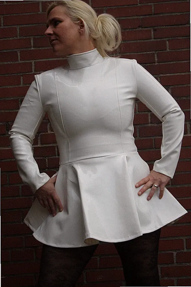 Lack Kleid Vinyl Qualität weiß ausgestellt langarmig Reißverschluss S M L XL XXL