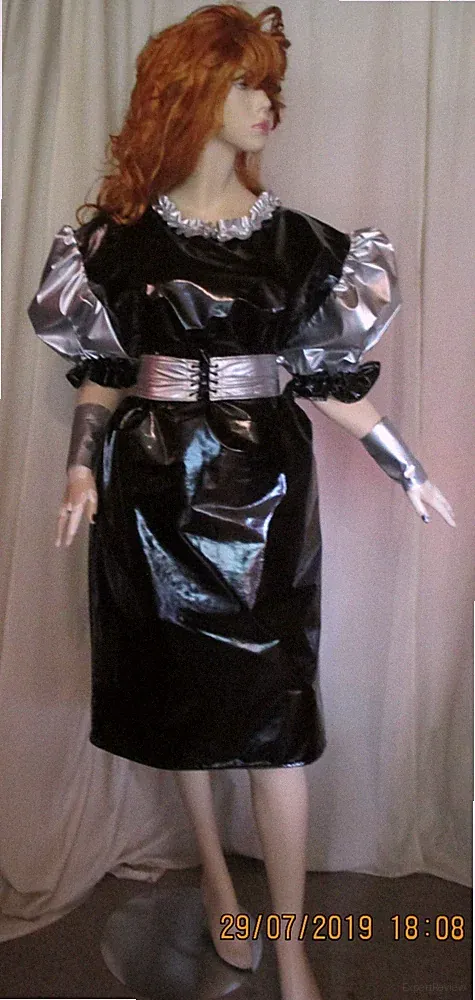 Lackkleid Etuikleid Rüschenkragen Puffärmel Zofenkleid Vinyldress Maids Unisex