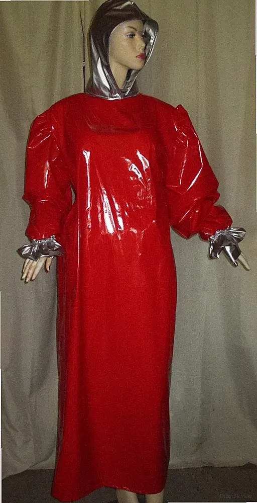 Lackkleid lang Kapuze lange Ärmel Puffärmel Übergröße Vinyldress with hood