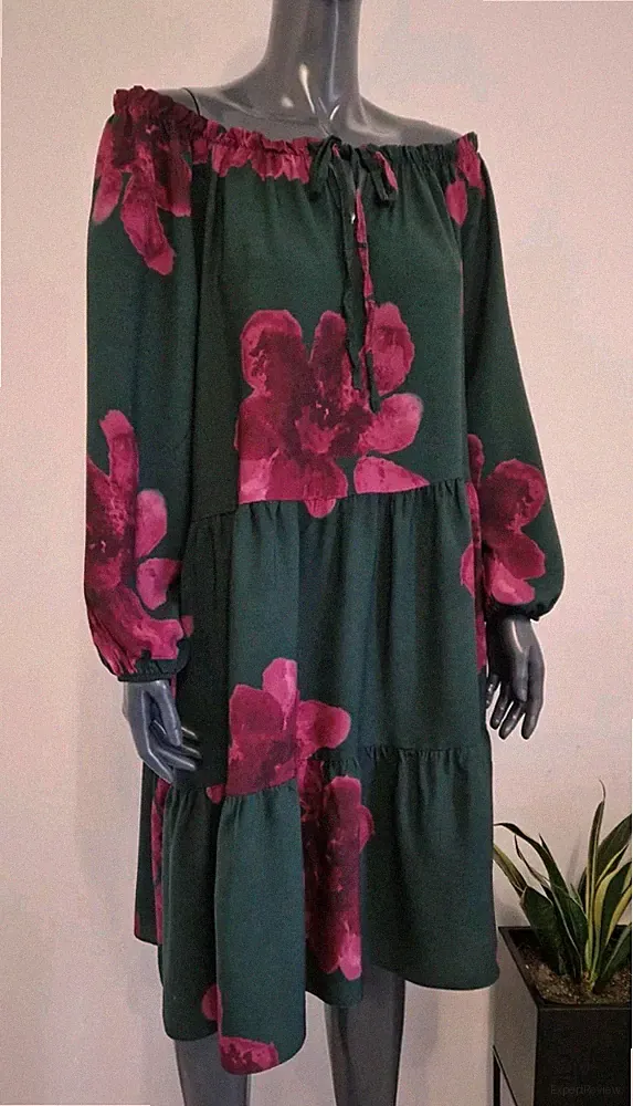 Lässig geschnittenes Kleid Carmenkleid A-Linie Langarm Viskose 42 44