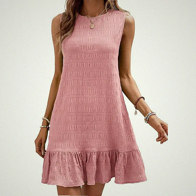 Lässiges Lotusblatt-Kleid - ärmelloser Mini-Stil für Outfits bei warmem Wetter