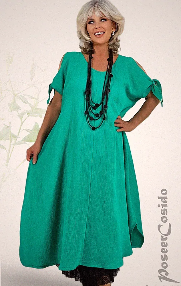 LAGENLOOK Cold Shoulder A-Form Kleid grün 44 46 48 50 52 54 56 58 XL 2XL 3XL
