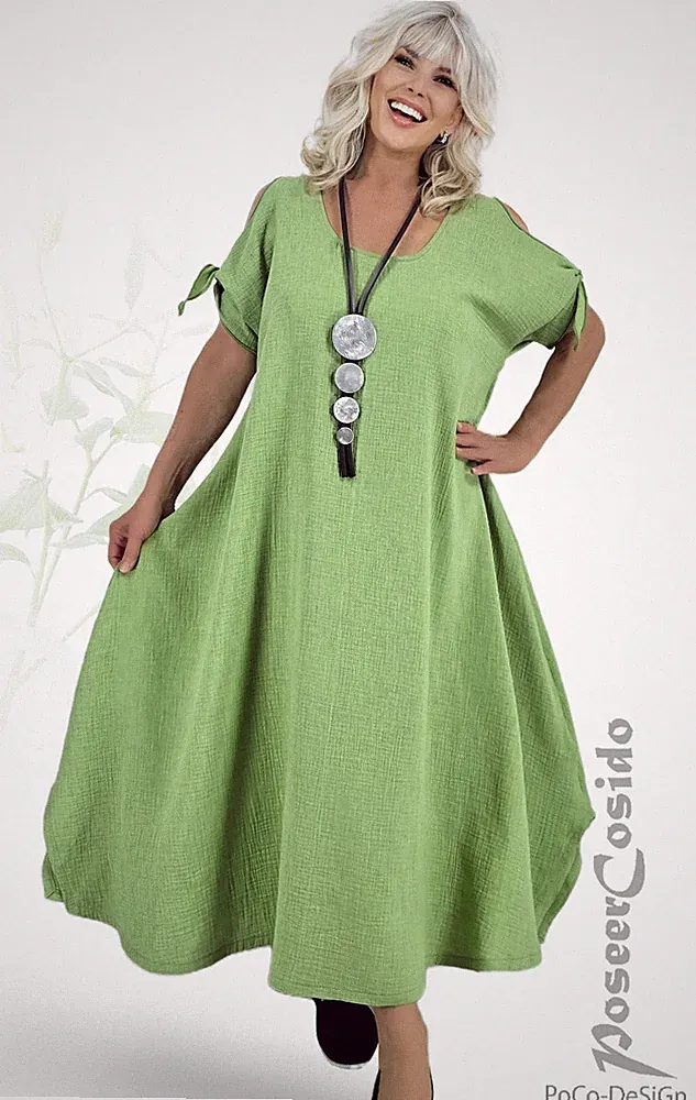 LAGENLOOK Cold Shoulder A-Form Kleid lemon 44 46 48 50 52 54 56 58 XL 2XL 3XL