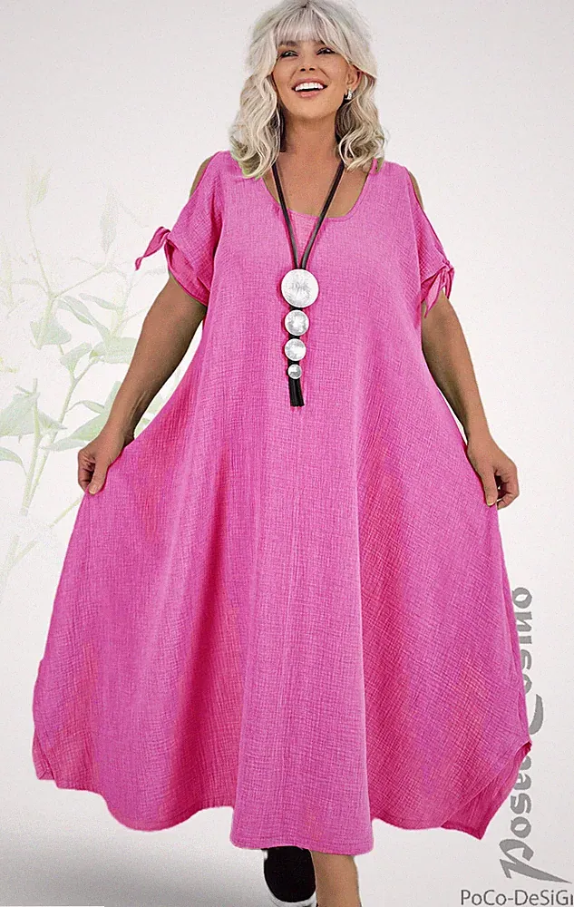 LAGENLOOK Cold Shoulder A-Form Kleid pink 44 46 48 50 52 54 56 58 XL 2XL 3XL