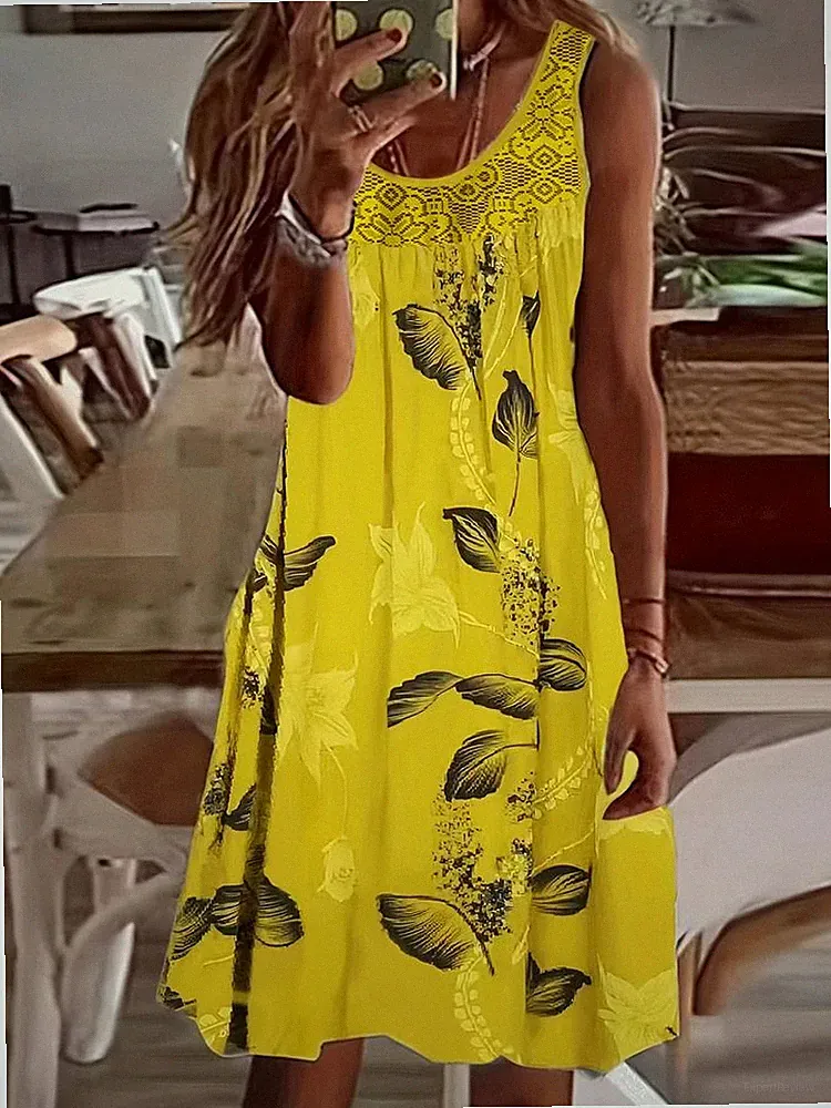 Lagenlook Ethno Tank Kleid 7XL gelb blau 58 A-Linie Hängerchen Übergröße NEU