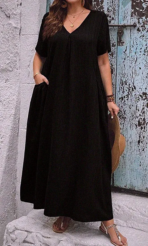 Lagenlook Kleid Gr. 56-58 Damen Sommerkleid Maxikleid Schwarz