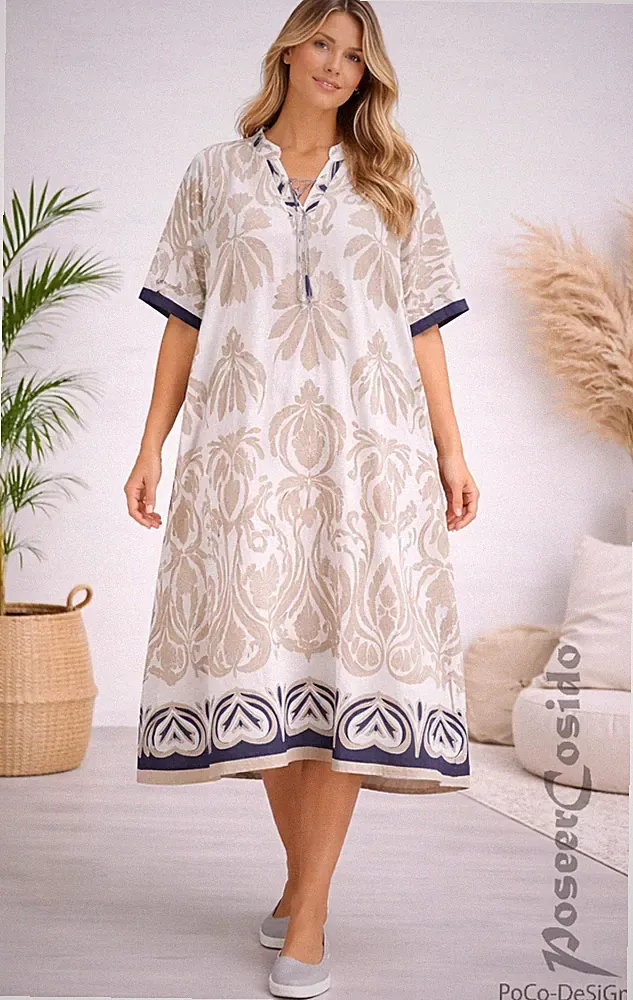 LAGENLOOK Viskose A-Form-Blusen-Tunika-Kleid weiß natur blau 44 46 48 50 52