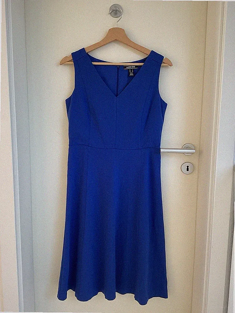 LANDS END Damen Kleid Gr. 36 Petite Blau Etuikleid Viskose Elasthan