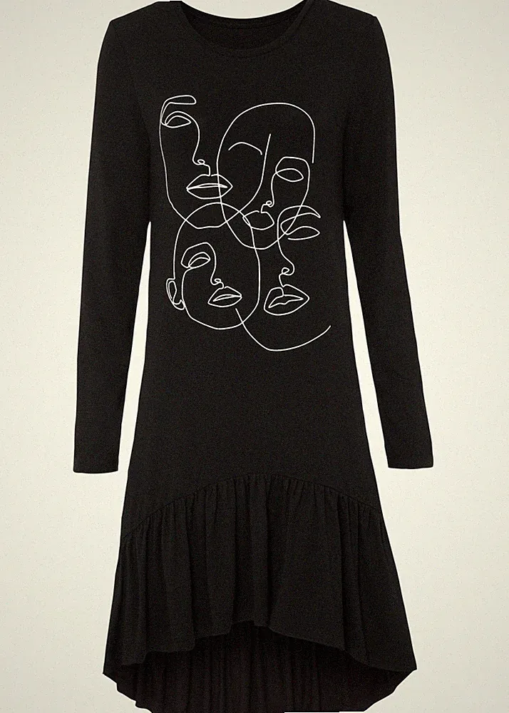 Langärmliges Shirtkleid in A-Linie Gr. 32/34 Schwarz Damen Freizeitkleid Neu*