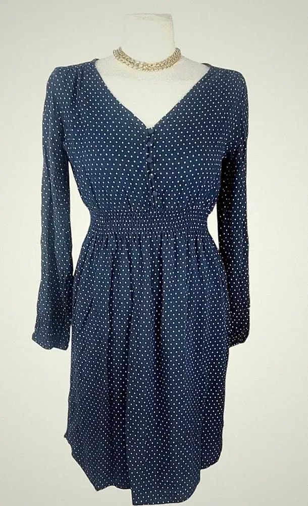 Langarm Kleid 2 Hearts Größe 36 S Umstandsmode Schwanger Damen Blau Weiß Punkte