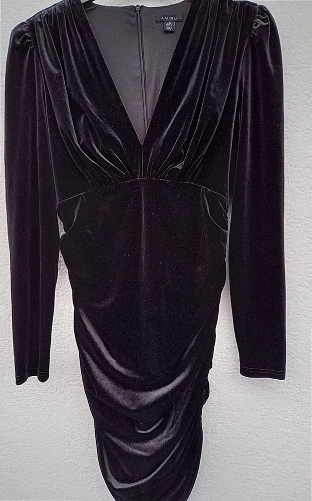 Langarmkleid, Samtkleid, Größe 42, schwarz, Marke ** AMISU **