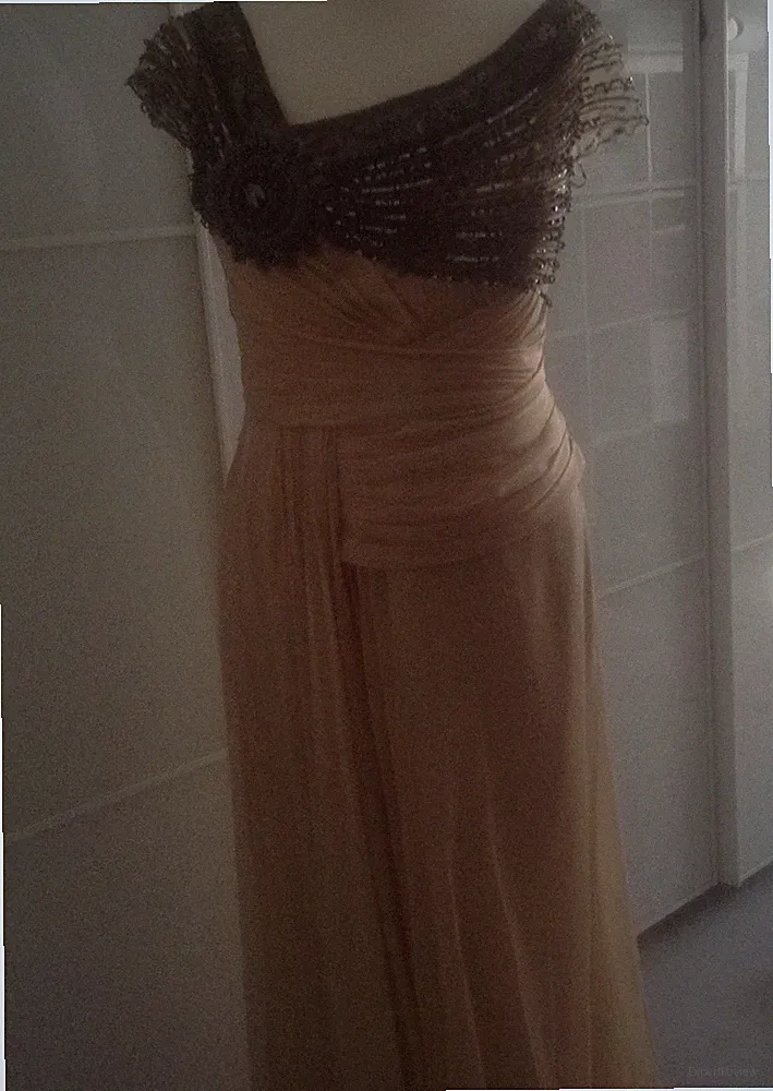 Langes Abendkleid Gr. 36/38 Seide Beige m. Schal Edel Drapiert Hochzeit NP 1600€
