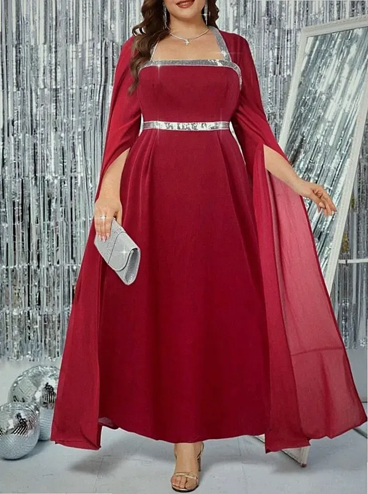 Langes Abendkleid Übergröße Elegant Kleid Party Hochzeit Farbe Rot