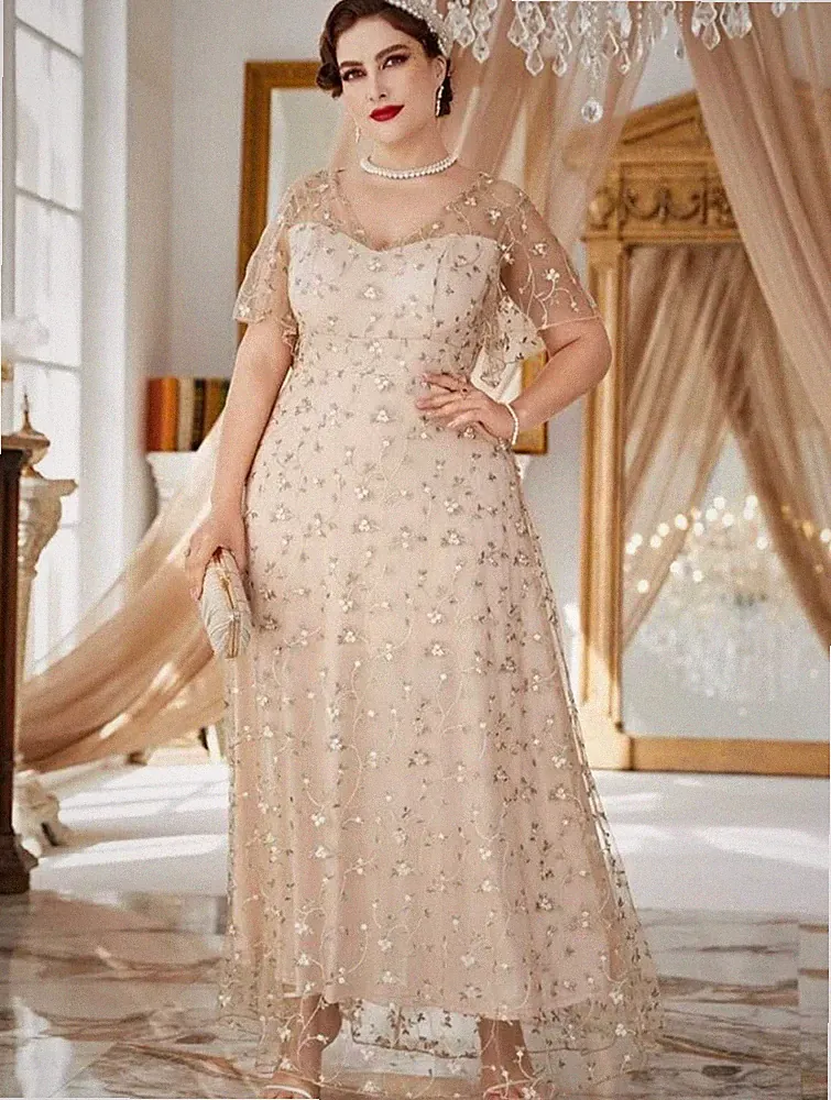 Langes Abendkleid Übergröße Elegant Kleid Party & Hochzeit Pailletten