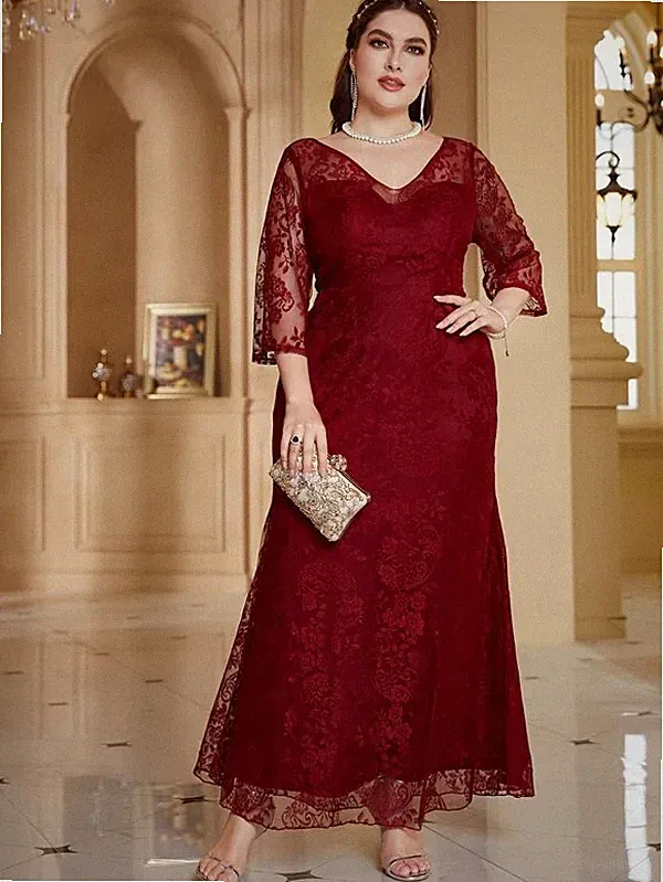 Langes Abendkleid Übergröße Elegant Kleid Party & Hochzeit Spitze