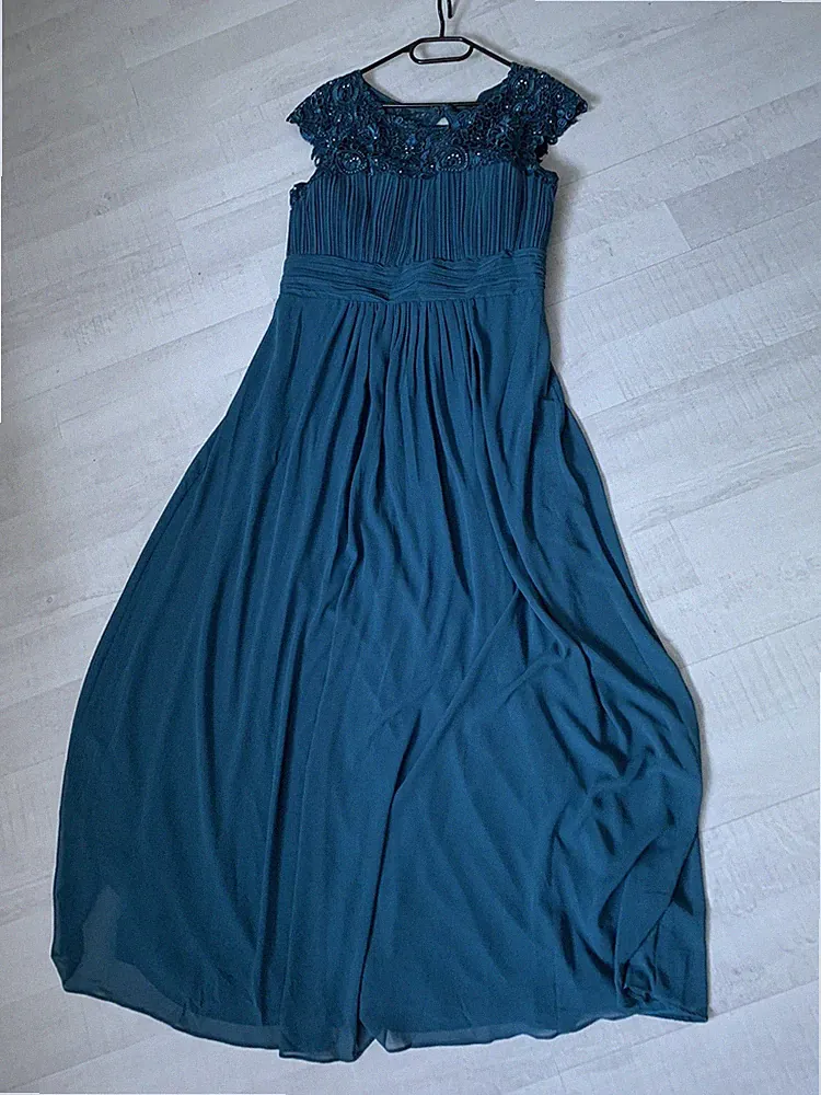 langes chiffon kleid A-Linie Petrol