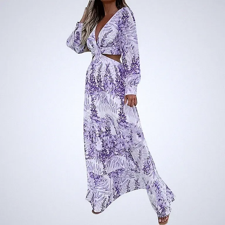 Langes Herbstkleid mit langen Volantärmeln - eleganter Stil für kühlere Tage