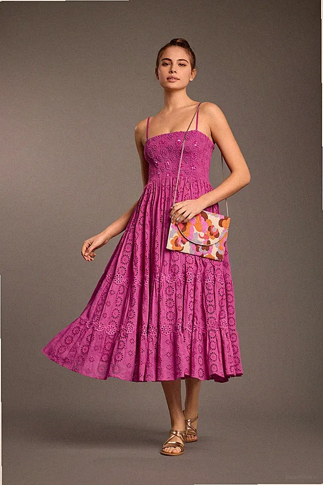 Langes Kleid Lila Damen Baumwolle St. Galler Spitze Iconique IC25-007 Sale -40%