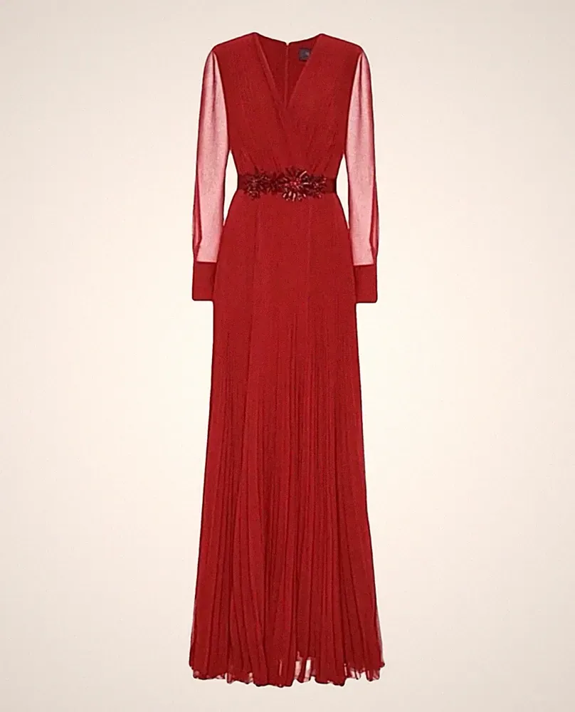 🌟 Langes Kleid Plissee MAX MARA🔥Langes Kleid Seide Long Silk Dress IT36_F34_DE32