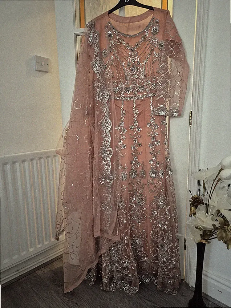 Langes Maxikleid asiatisch indisch pakistanisch Partykleidung Hochzeit genäht in M
