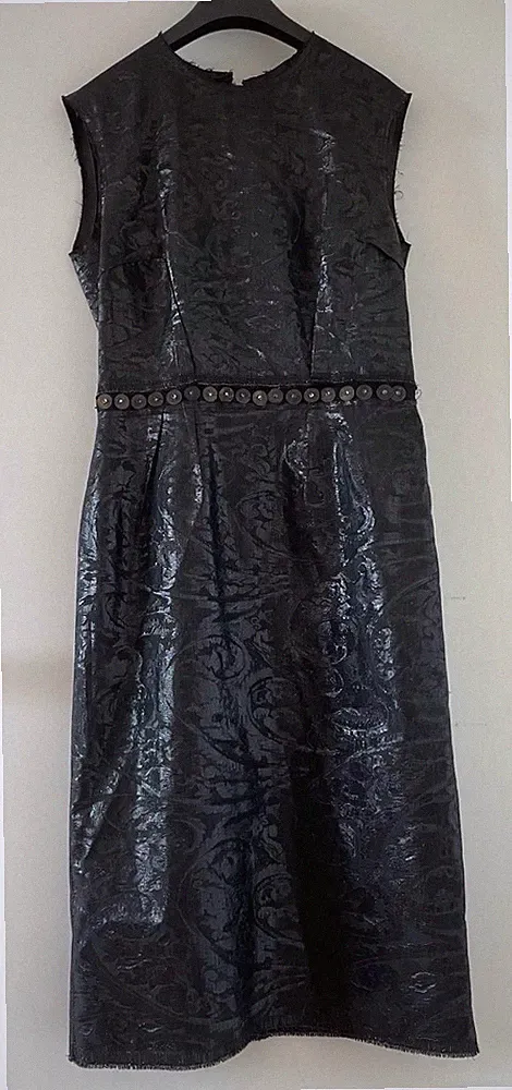 Lanvin Damen Etuikleid schwarz Jacquard Paisley knielang ärmellos RV Gr. 42