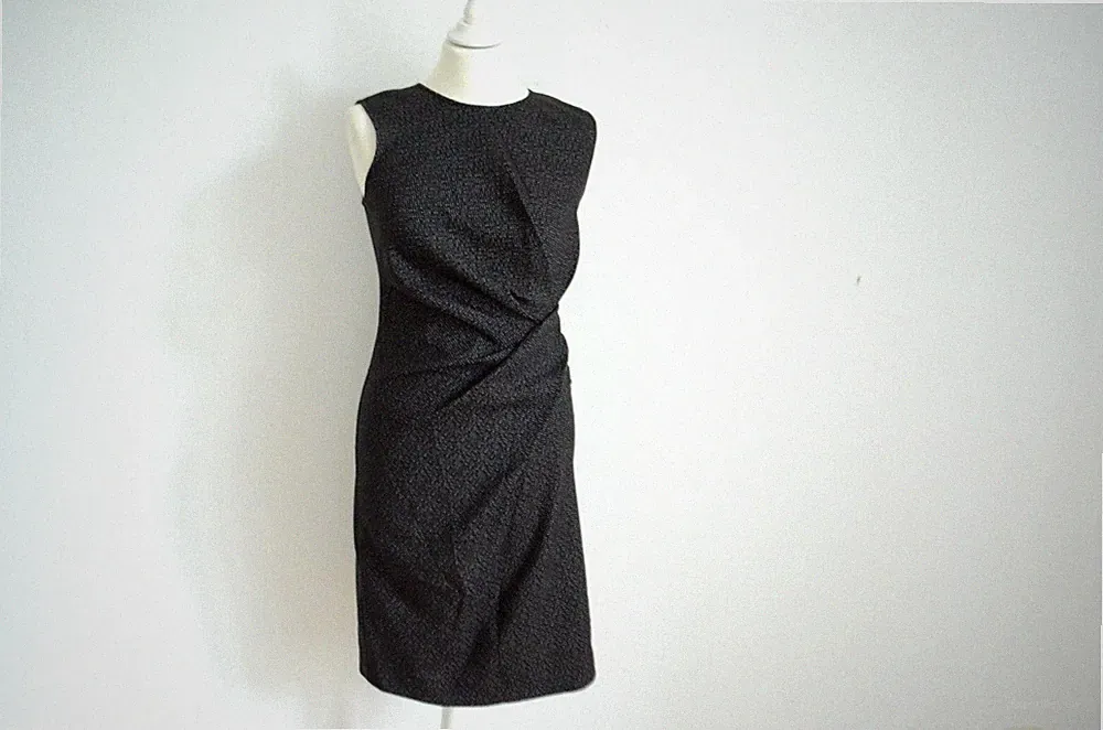 LANVIN Kleid Midikleid Baumwolle Etuikleid D36 FR38 Drappierungen schwarz