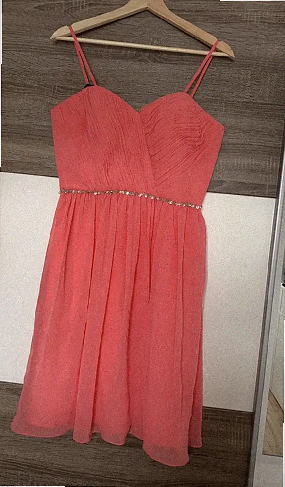 Laona Cocktailkleid koralle 40 Chiffon A-Linie Herz-Ausschnitt Glitzersteine