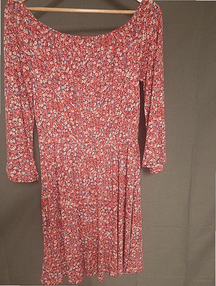 LASCANA Jerseykleid Rot Blumen Gr. 38 kurz 3/4-Arm Carmen Stretch A-Linie
