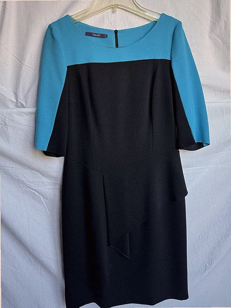 LAURèL Etuikleid Damen Gr. DE 36 blau-schwarz 98% Schurwolle Laurel Kleid