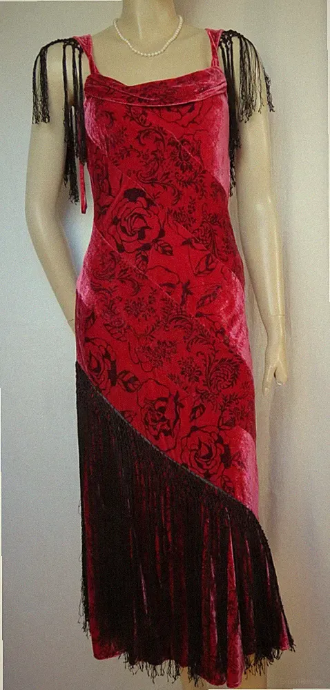 Laura Ashley Abendkleid 34 rot schwarz Seide Samt Hochzeit Kleid flapper NP€ 335