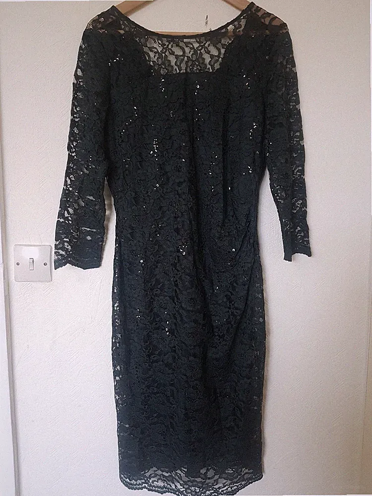 Laura Ashley dunkelgrün Spitze Pailletten Abend Hochzeit Gast Kleid Größe 12