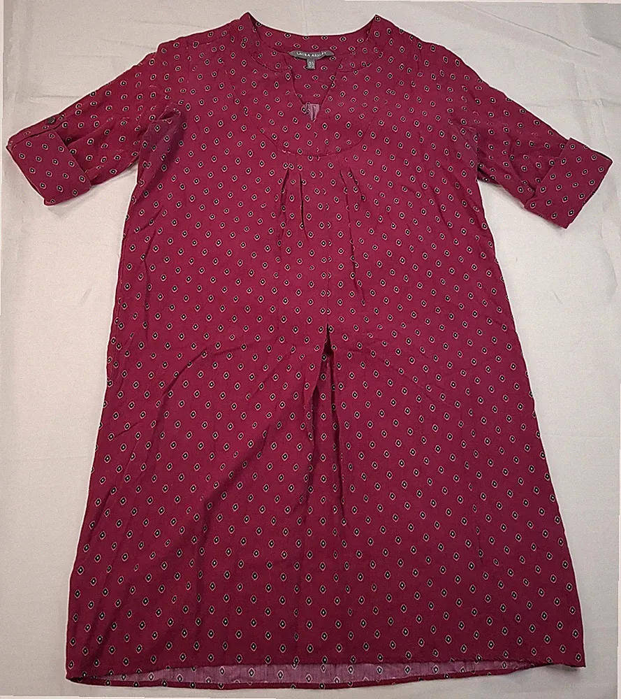 LAURA ASHLEY GRÖSSE 8 UK S DAMEN BURGUNDERROT LEICHT TUNIKA OBERTEIL KNIELANGES KLEID