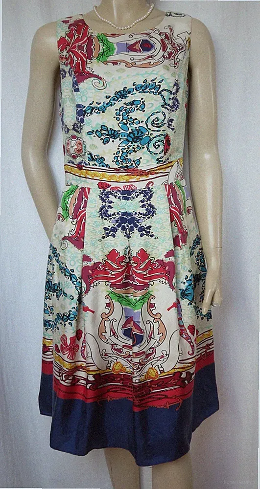 Laura Ashley Kleid 36 Seide maritim Sommer Hochzeit Muscheln Meer Seidenkleid